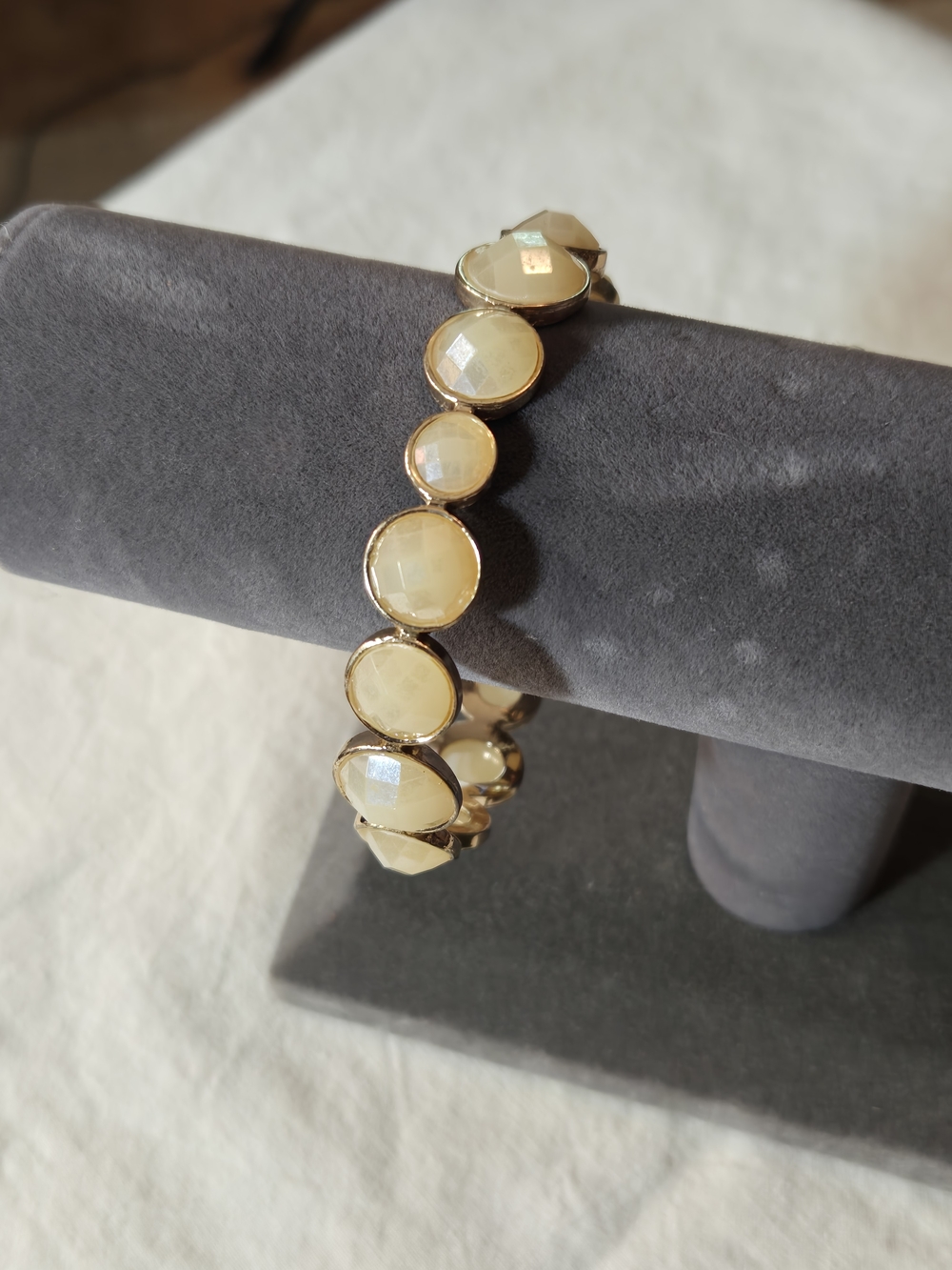 Gold-Tone Cream Faceted Stone Bangle Bracelet